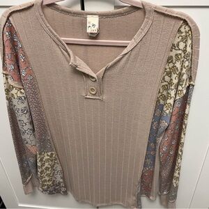 7th Ray Tan Floral Patchwork Button Down Shirt